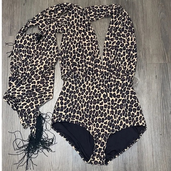 Michael Kors Collection V-Neck Plunge Animal Print One piece NWT - Picture 4 of 11